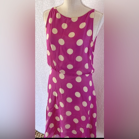 JACK MULQUEEN 100% Silk Violet Polkadot Dress Size 10 - Picture 2 of 9